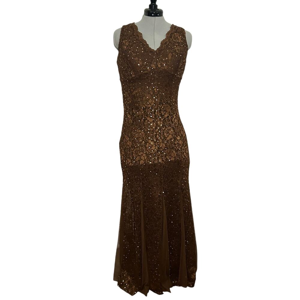 Vintage Brown Lace Sequined Gown Size S